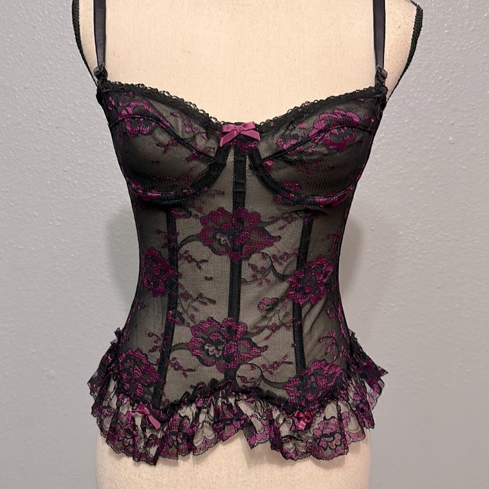 Vintage undercover wear women’s black purple floral corset size 32